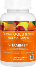 California Gold Nutrition Vitamina D3 Gominolas, Sabor Limón, Naranja y Fresa, 90 Gominolas (25 mcg / 1000 IU por Gominola)