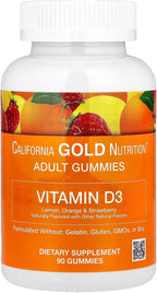 California Gold Nutrition Vitamina D3 Gominolas, Sabor Limón, Naranja y Fresa, 90 Gominolas (25 mcg / 1000 IU por Gominola)