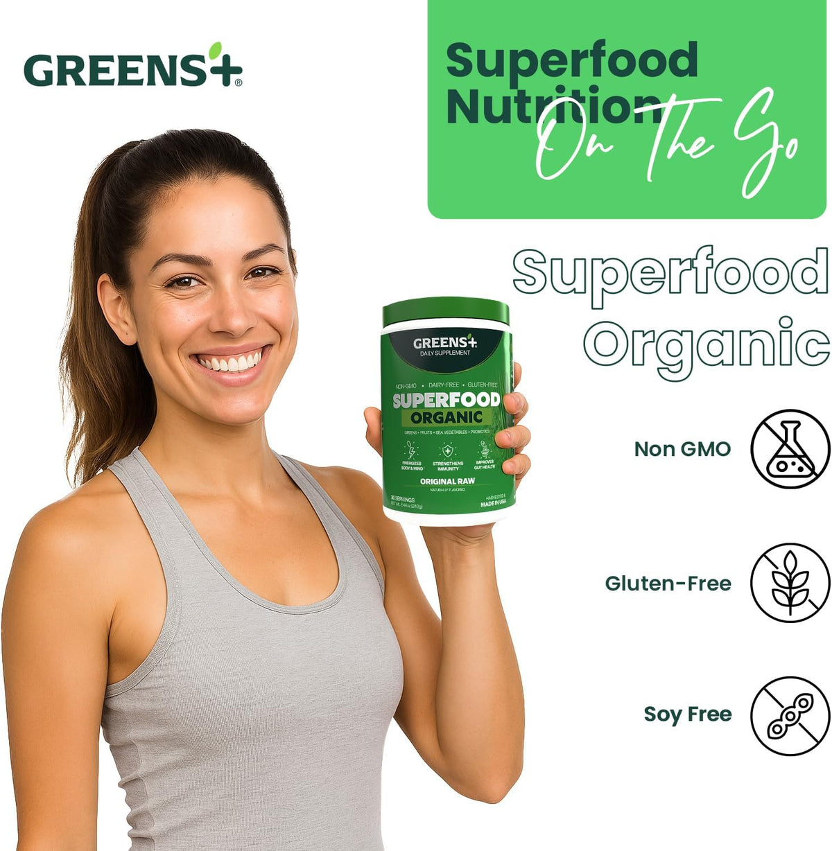 Greens+ Organic RAW Superfood Powder - – Grama de trigo orgánica : fuente natural de vitaminas del grupo B y – Image 2