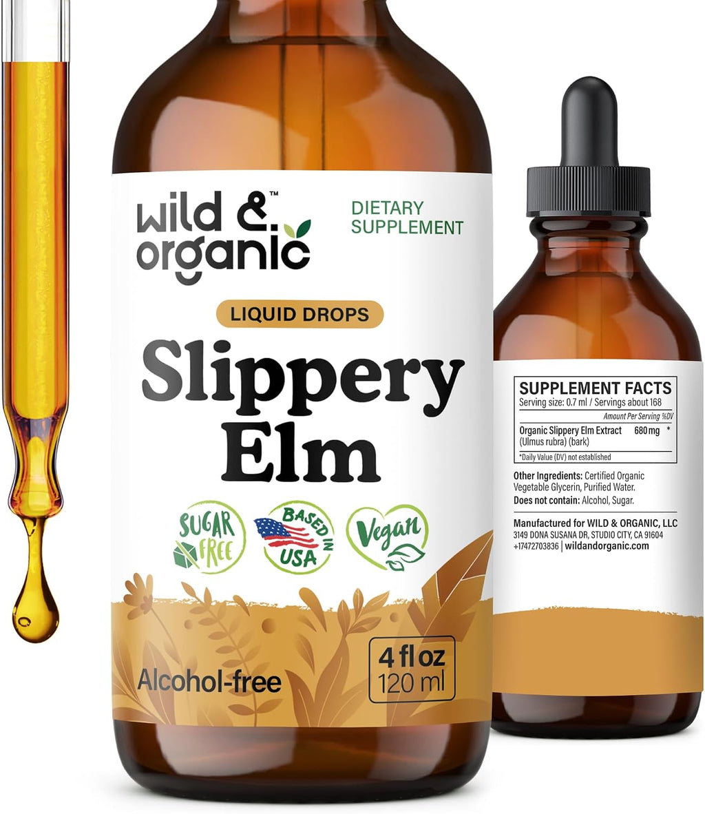 Wild & Organic Slippery Elm Liquid Drops - Apoyo Digestivo, Pulmonar y para la Mujer - 118 ml