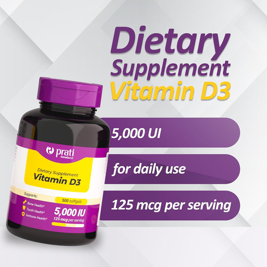 Prati Donaduzzi Vitamina D3 5,000 UI (125 mcg) Softgels - 500 Cápsulas