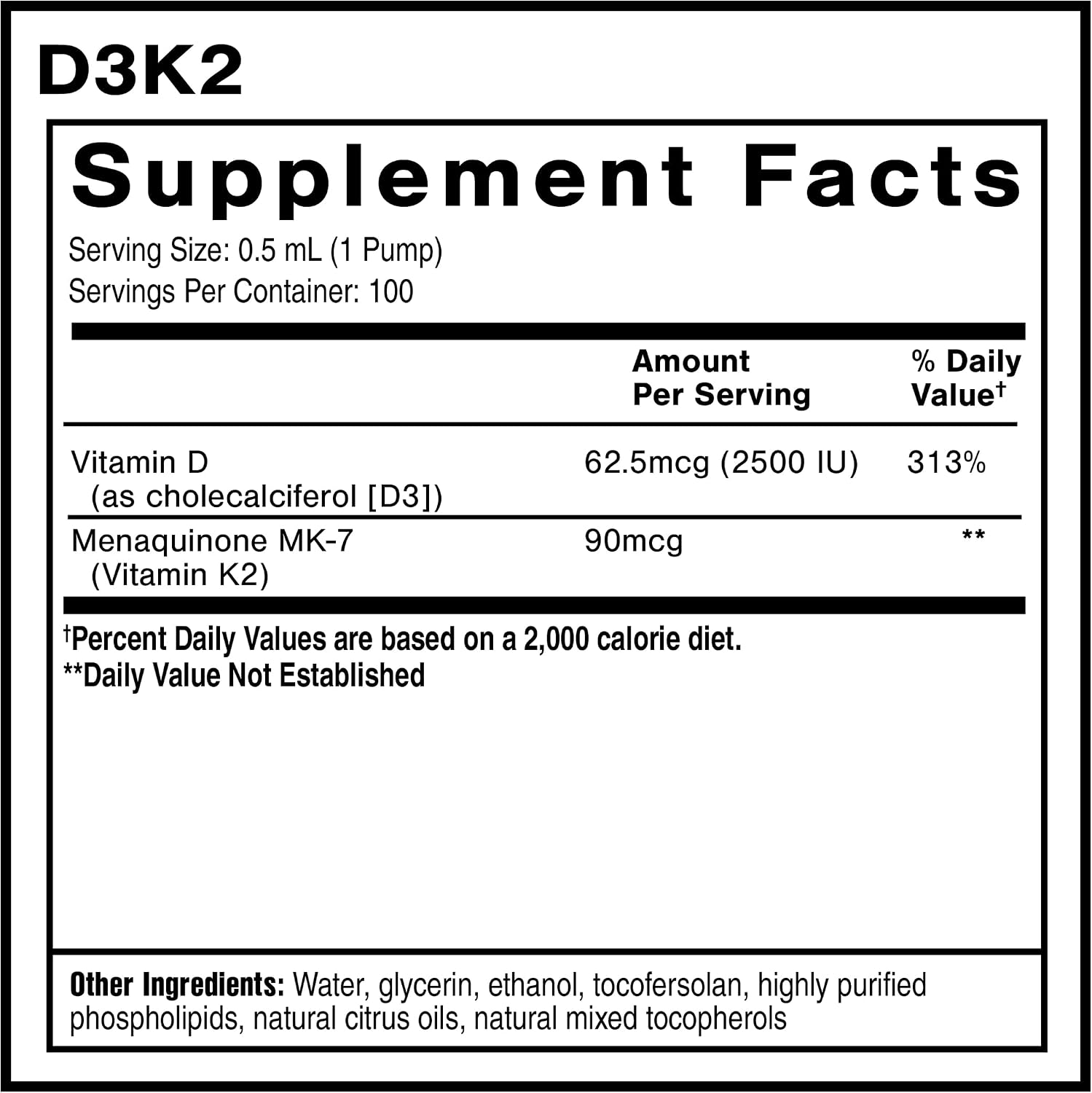Quicksilver Scientific Nanoemulsified D3K2 - Vitamina D3 + K2 MK-7 Liposomal 2500 UI