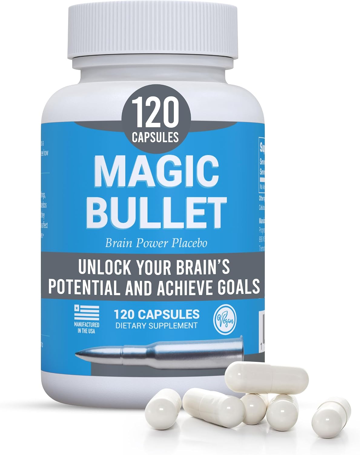 Magic Bullet Placebo Pills - Placebo Honesto para Adultos | 120 Cápsulas Veganas Inertes