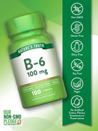 Nature's Truth Vitamina B6 | 100 mg | 100 Comprimidos | Suplemento Vegano, Sin Gluten y No GMO