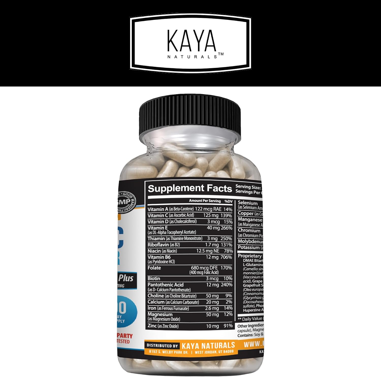 Kaya Naturals - Nootropic Brain Booster - Potenciador Cognitivo para Memoria y Concentración - 180 Cápsulas