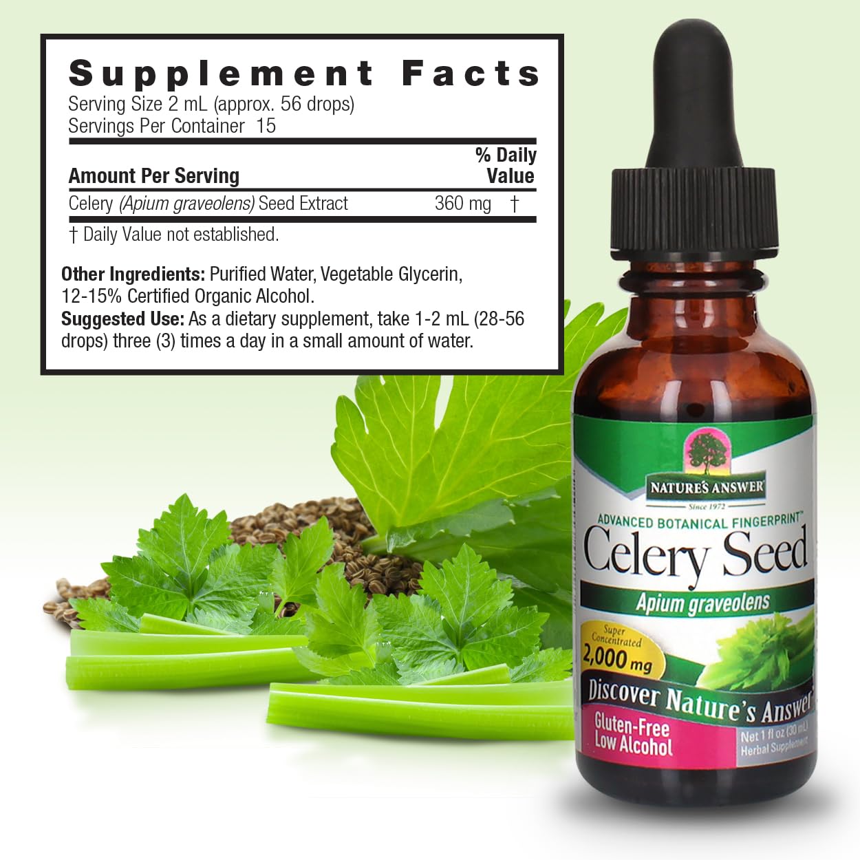 Extracto de Semilla de Apio con Alcohol Orgánico 2000mg de Nature's Answer