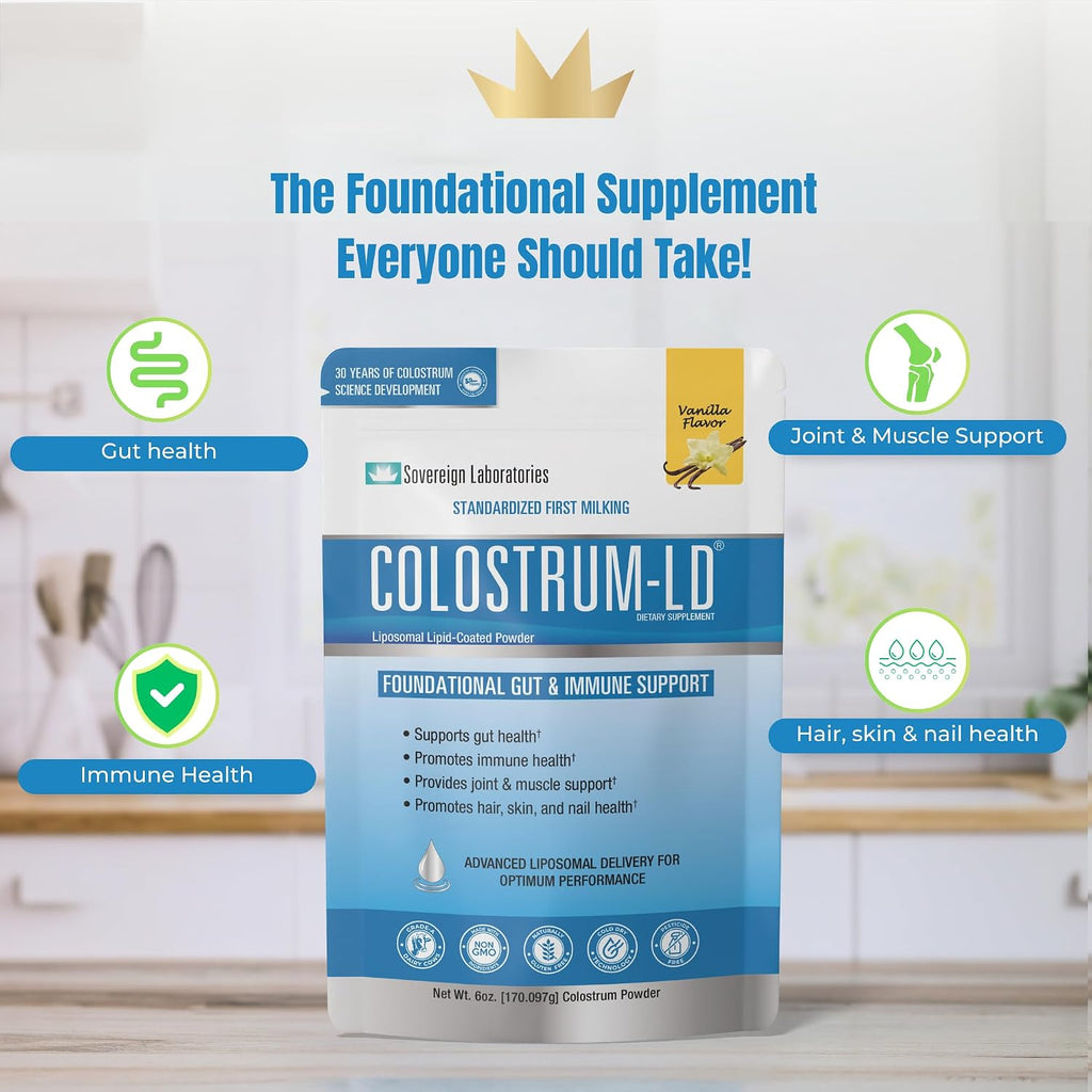 Colostrum-LD Liposomal Delivery - Calostro en Polvo - Sin Gluten, Bajo en Lactosa - 34 Dosis - Sovereign Laboratories - 170 g Vainilla