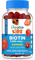 Lifeable Gomitas de Biotina Sin Azúcar para Niños – 5000mcg – 90 Gomitas con Sabor Frambuesa