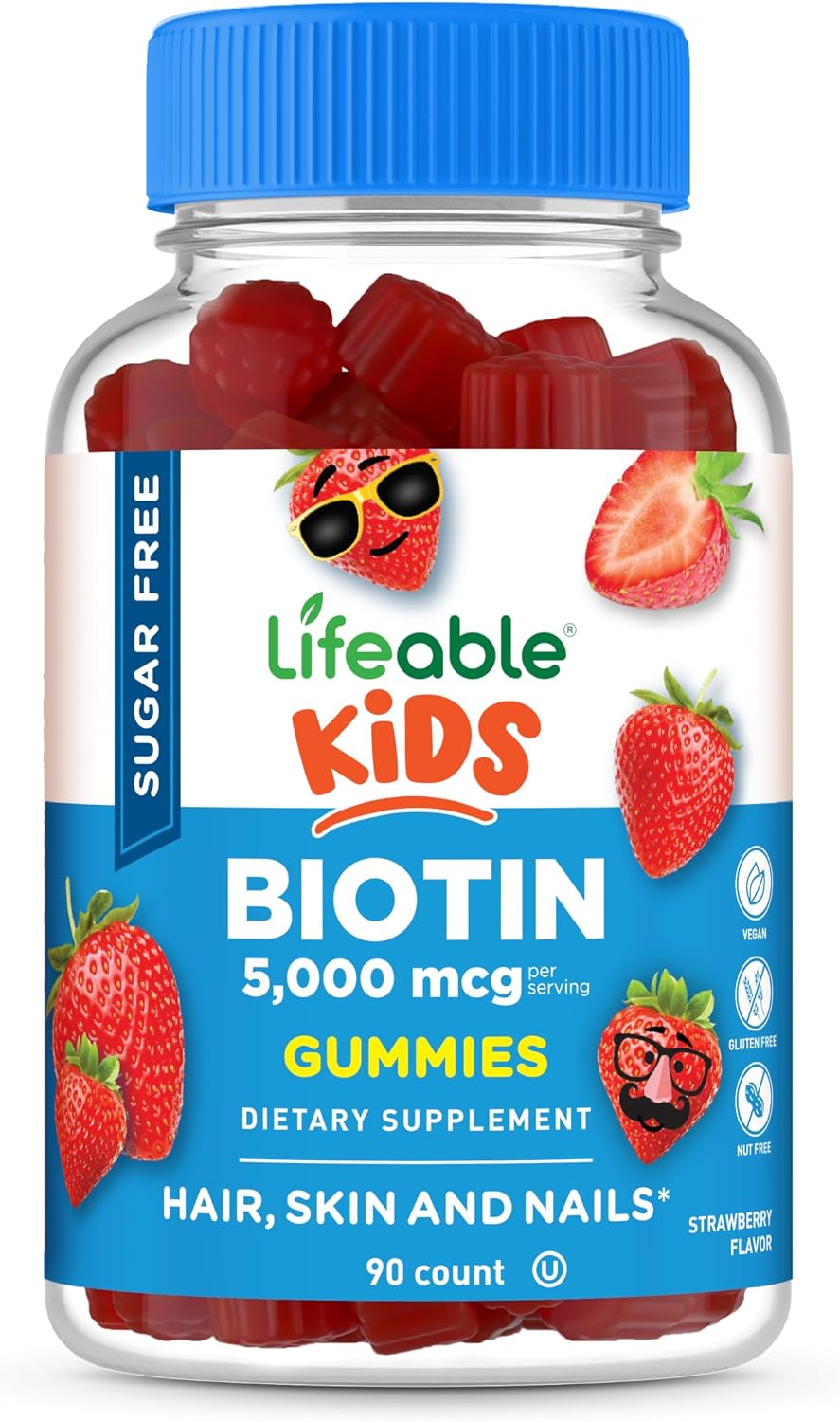 Lifeable Gomitas de Biotina Sin Azúcar para Niños – 5000mcg – 90 Gomitas con Sabor Frambuesa