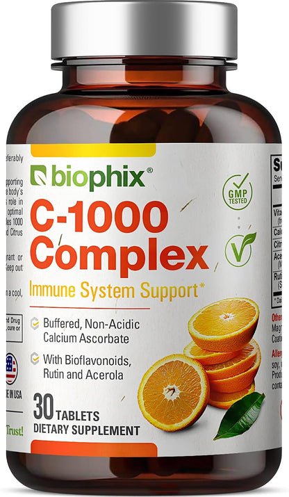 biophix Vitamina C 1000 mg - 30 Comprimidos - Complejo Vegano con Ascorbato Cálcico, Bioflavonoides, Acerola y Rutina – Image 1