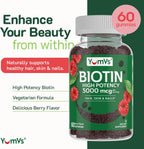 YUM-V'S YumVs Biotin Gummies 5000mcg - Sabor Frambuesa - 60 Gominolas (Envase de 2)