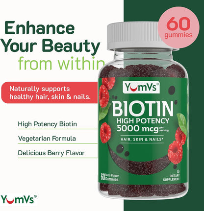 YUM-V'S YumVs Biotin Gummies 5000mcg - Sabor – La biotina contribuye al funcionamiento normal del sistema nervioso. – Image 2