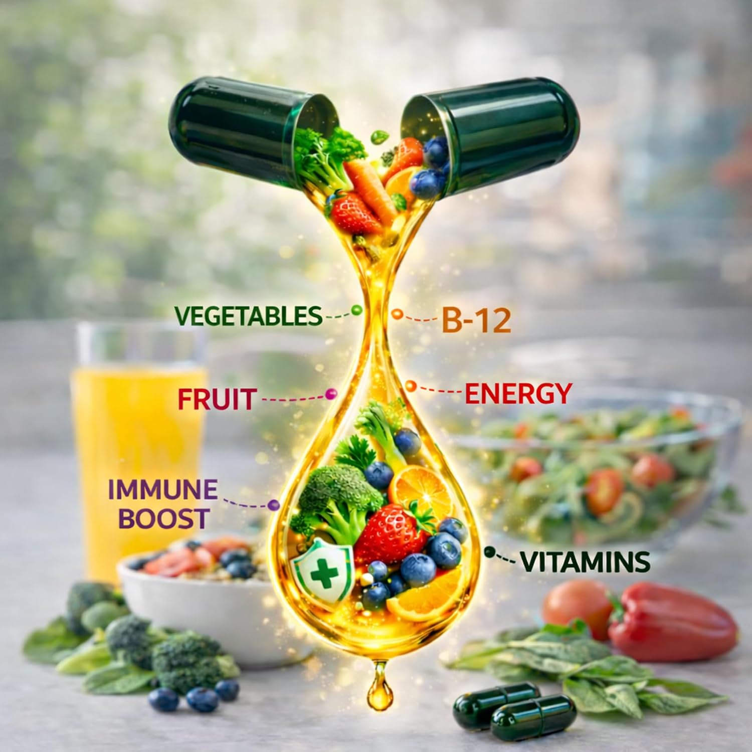 Grab The Gold Multivitamínico Líquido para Mujeres - Cápsulas de Absorción Rápida con 42 Frutas y Verduras, Hierro y Antioxidantes