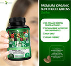Potent Garden Super Greens Cápsulas - Complemento de Frutas y Verduras Orgánicas, 60 Comprimidos