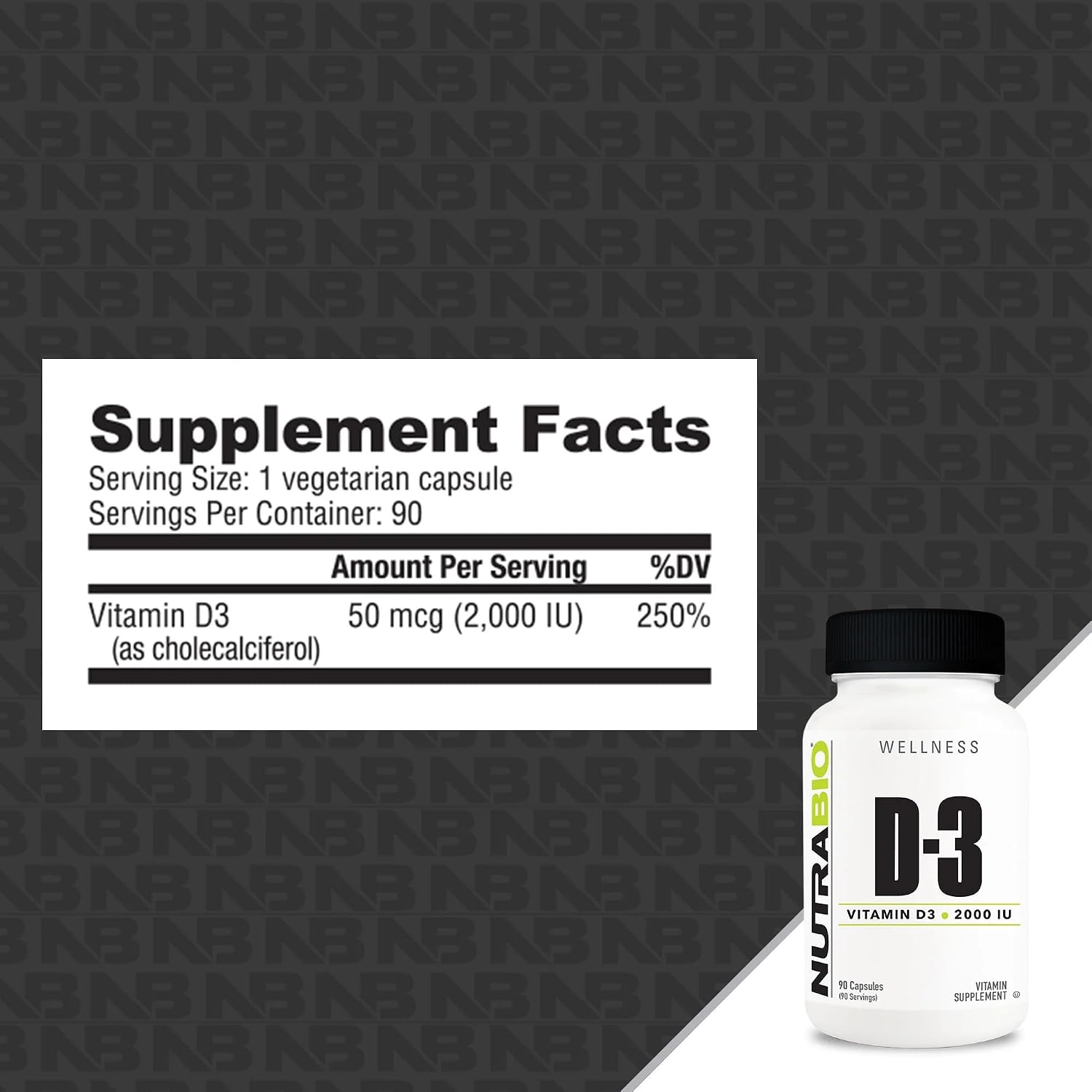 NutraBio Vitamin D (2000 UI) - 90 Cápsulas Vegetales - Apoyo Inmunitario