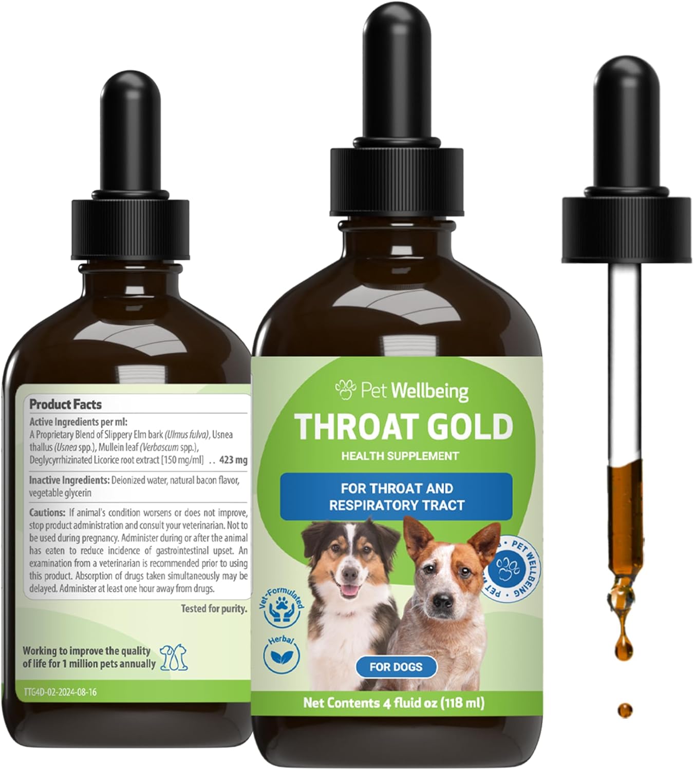 Pet Wellbeing Throat Gold para Perros – Fórmula Líquida con Gordolobo y Olmo Resbaladizo – 60 ml