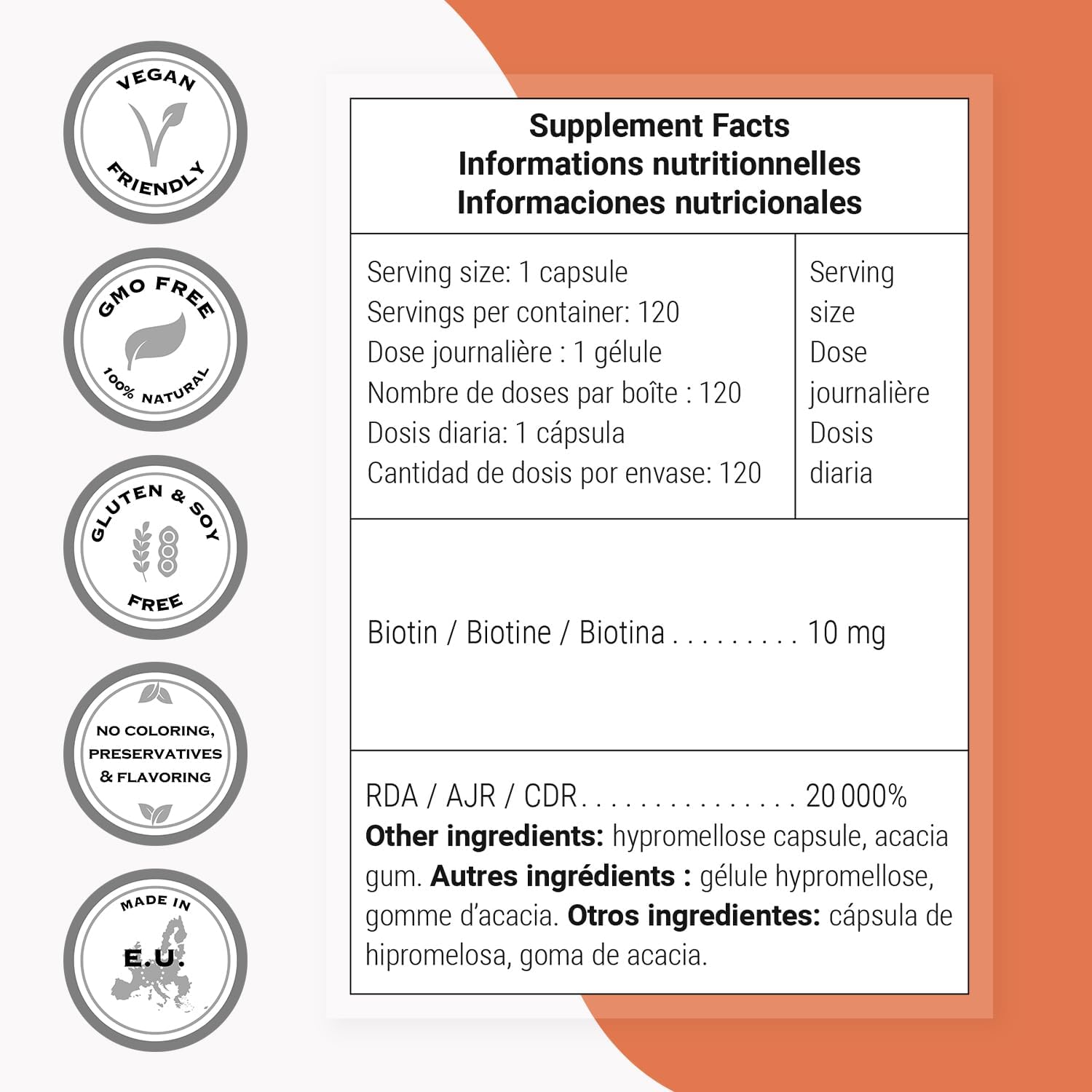 Supersmart Biotina 10.000 mcg - 120 Cápsulas Vegetales