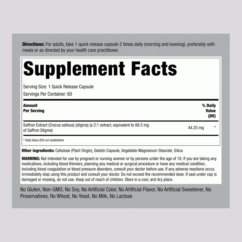 Ultimate Saffron Extract 88.5 mg, 60 Cápsulas de Liberación Rápida