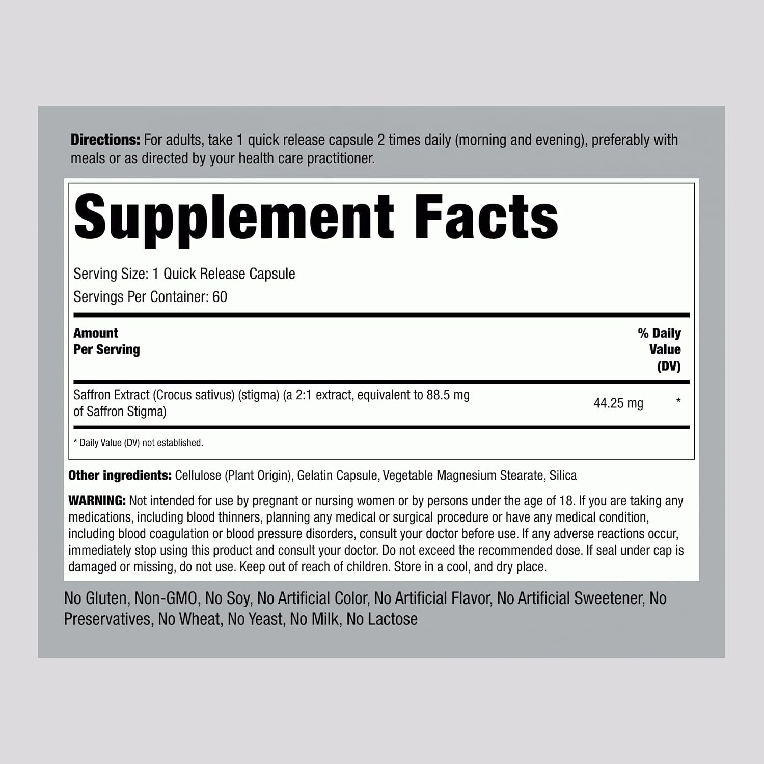 Ultimate Saffron Extract 88.5 mg, 60 Cápsulas de Liberación Rápida