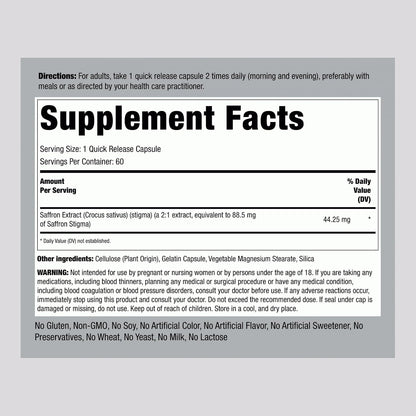 Ultimate Saffron Extract 88.5 mg, 60 – Crocina : un carotenoide que aporta el color rojo intenso y amarillo, con – Image 2
