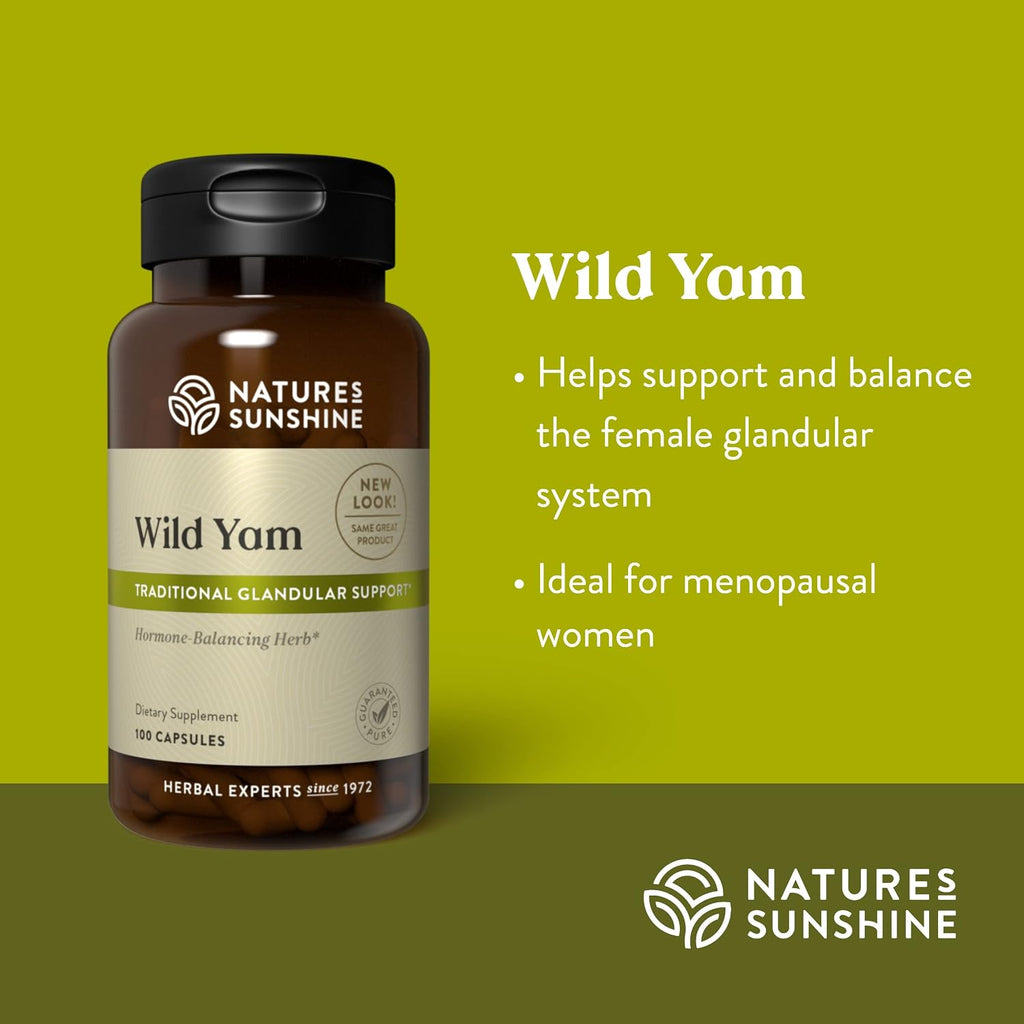 Nature's Sunshine Wild Yam Cápsulas - Apoyo Glandular Femenino (100 Cápsulas)