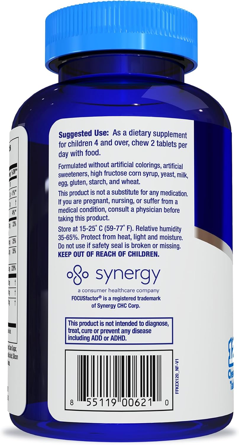 Focus Factor Kids Extra Strength - 120 comprimidos masticables (Pack de 3)