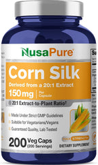 NusaPure Cápsulas de Seda de Maíz, 150 mg, 200 Cápsulas Veganas (No OGM, Vegano)