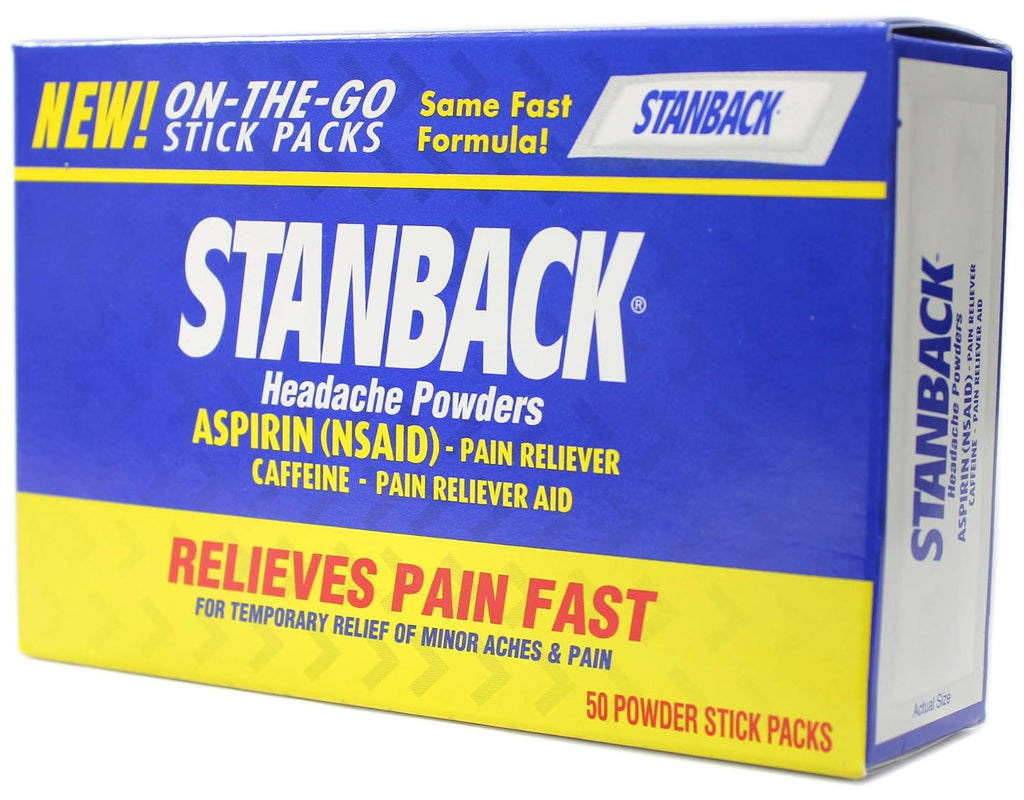 Polvos para el Dolor de Cabeza Stanback, 50 sobres - Aspirina y Cafeína