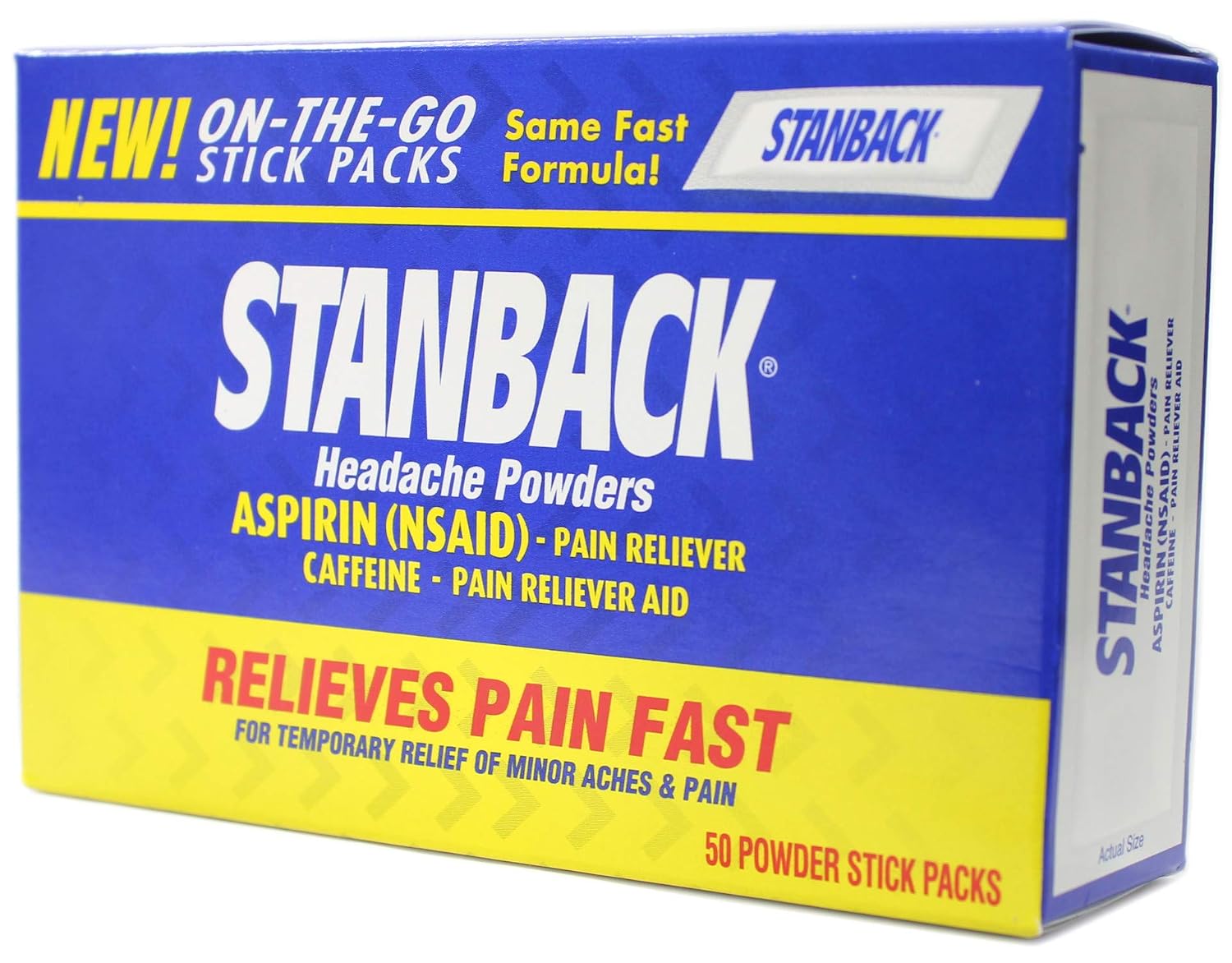 Polvos para el Dolor de Cabeza Stanback, 50 sobres - Aspirina y Cafeína