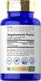 Carlyle Vitamina B12 5000 mcg Sublingual - 250 Comprimidos de Disolución Rápida, Sabor Natural a Bayas, Vegano y Sin Gluten