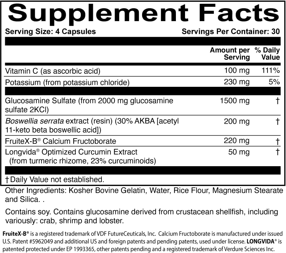 ScienceBased Health JointProtect – Apoyo Articular Avanzado con Glucosamina Sulfato, Boswellia (30% AKBA), Curcumina Longvida, FruiteX-B y Vitamina C – 120 Cápsulas