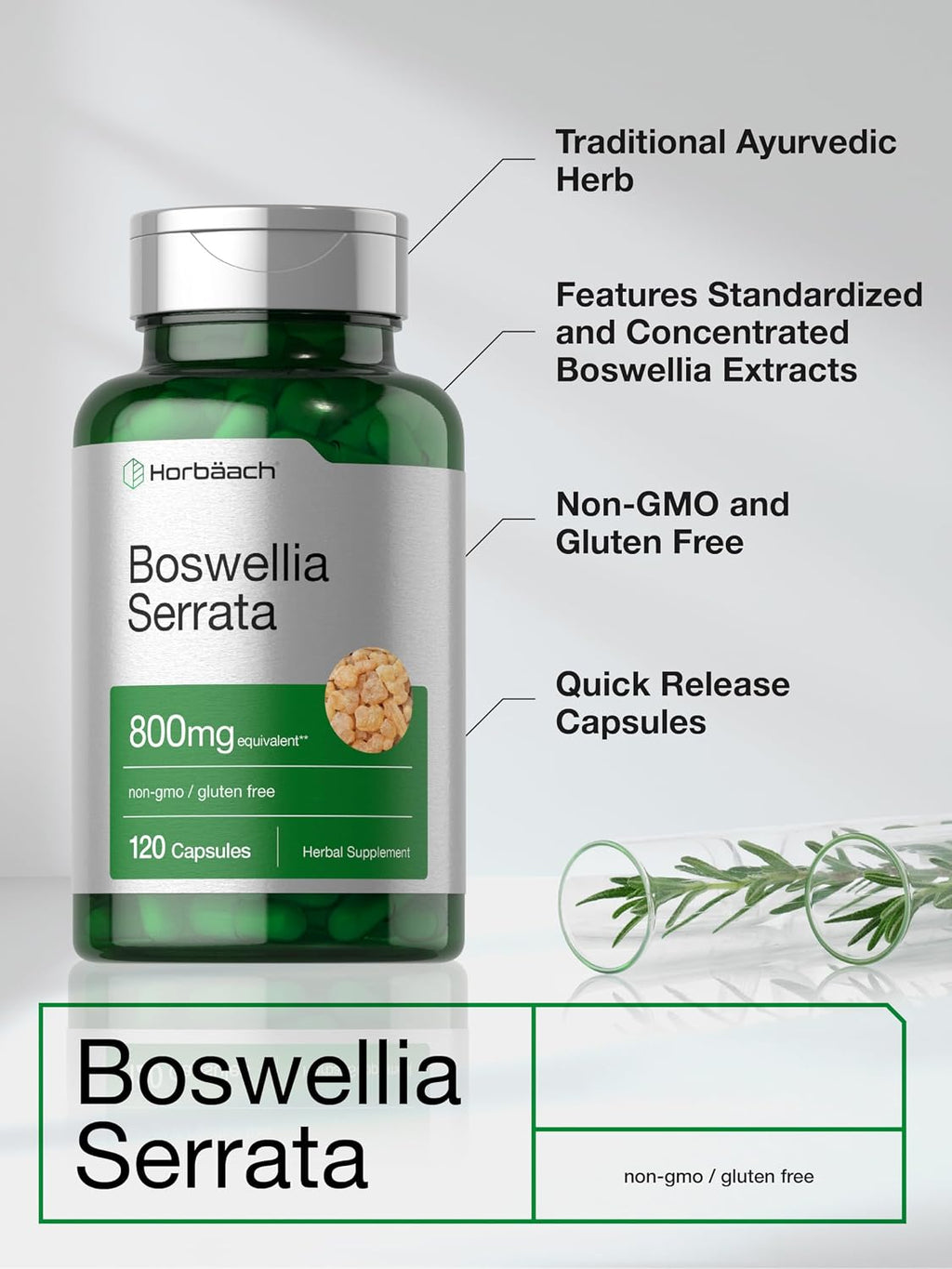 Horbäach Extracto de Boswellia Serrata en Cápsulas | 120 uds | Suplemento Herbal | No Transgénico, Sin Gluten
