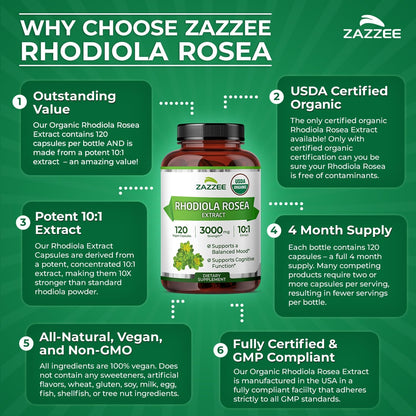 Zazzee Rhodiola Rosea Orgánica Extracto 10:1 – Favorecer una respuesta equilibrada al estrés. – Image 7