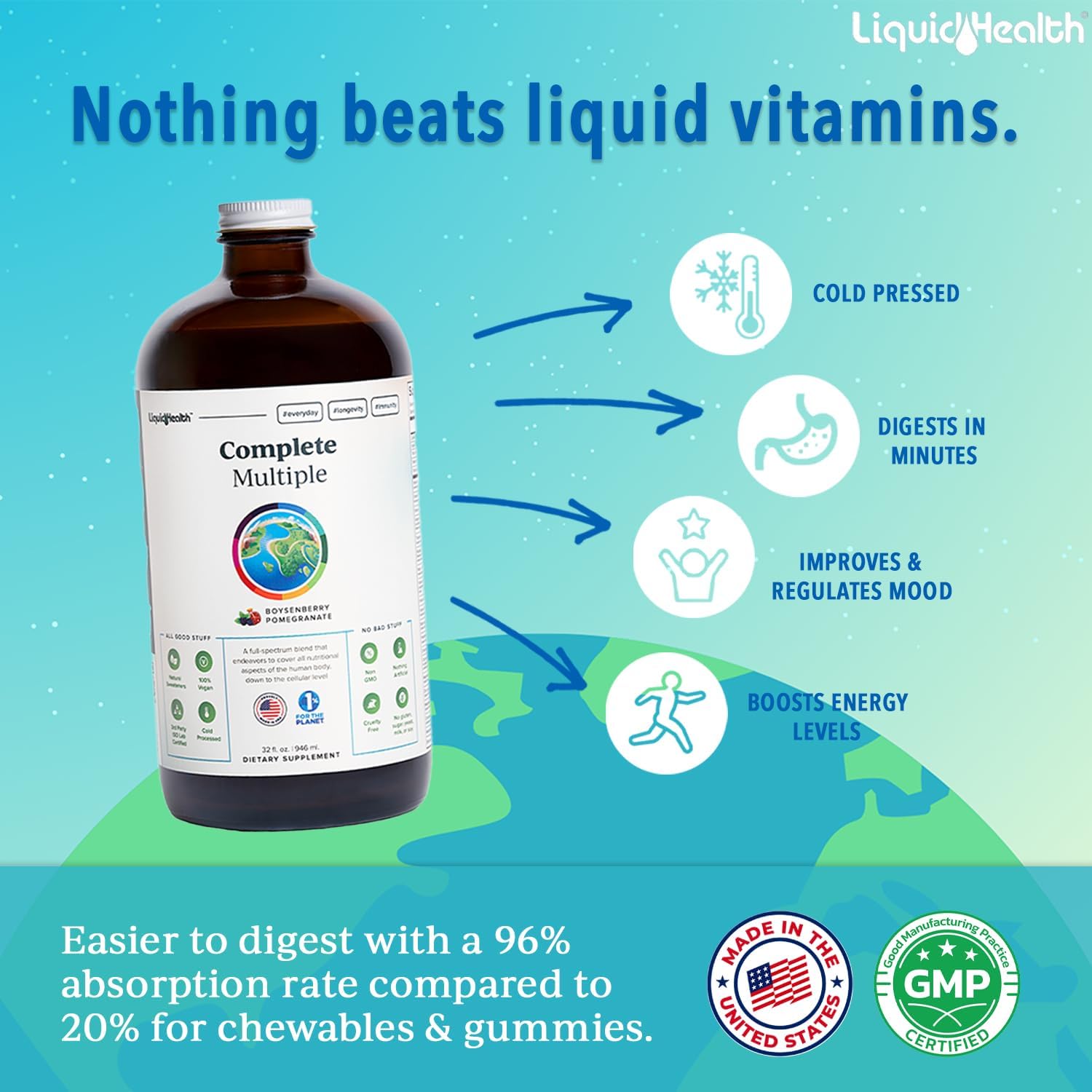 LIQUIDHEALTH Complete Multiple – Multivitamínico Líquido para Adultos, 946 ml (32 oz)