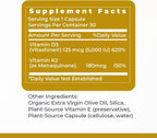 Premier Research Labs Vitamina D3 + K2 - 5000 UI, 180 mcg, 30 Cápsulas Vegetales, Sin Gluten