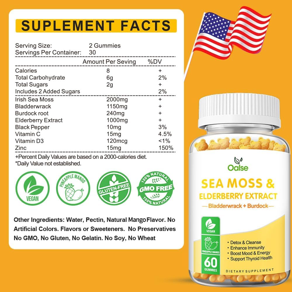 OALSE Sea Moss Gummies 2000mg - 8 en 1 con Vitamina C, D3 y Zinc - Pack de 2