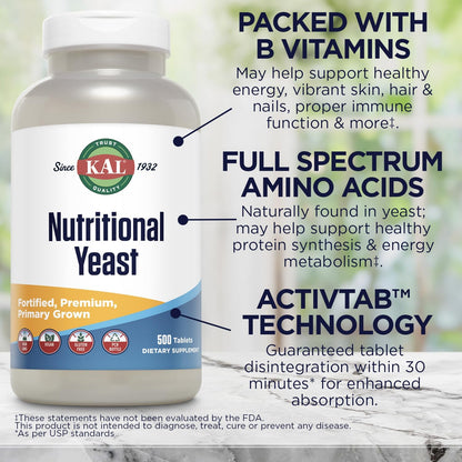 KAL Levadura Nutricional, Enriquecida con Vitaminas B, Biotina, Ácido Fólico, Aminoácidos, 500 Comprimidos – Image 4