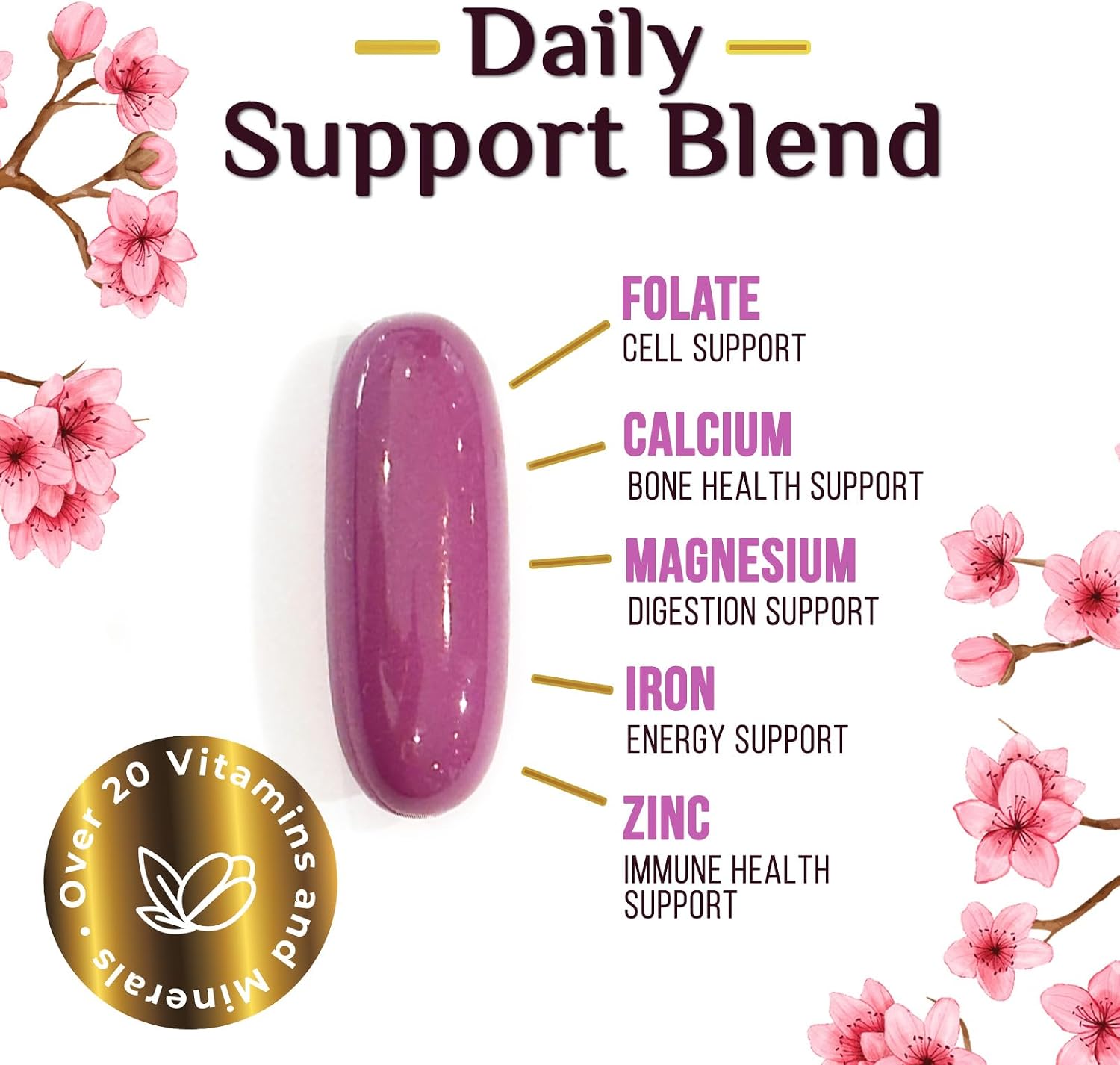 Multivitamínico para Mujeres - Completo Diario con Calcio, Ácido Fólico, Vitaminas A, C, D, E y Grupo B, Zinc y Hierro - Apoyo para Huesos, Energía e Inmunidad - 120 Cápsulas Blandas