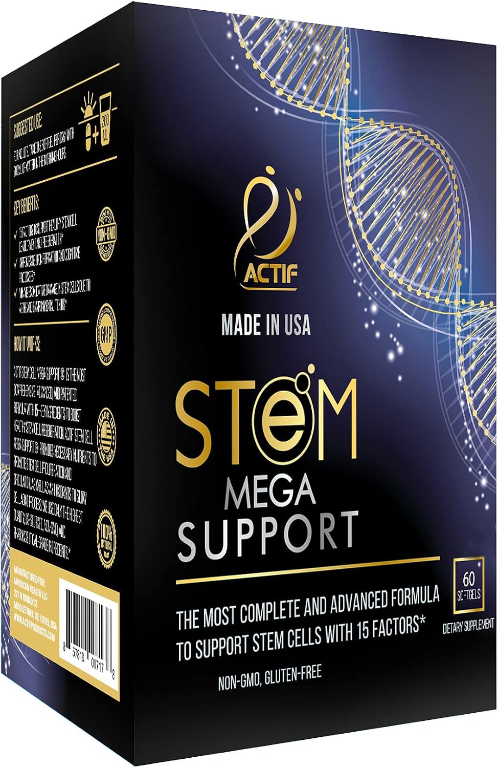 ACTIF Stem Cell Mega Support con 15 Factores - No Transgénico, 2 Meses de Suministro