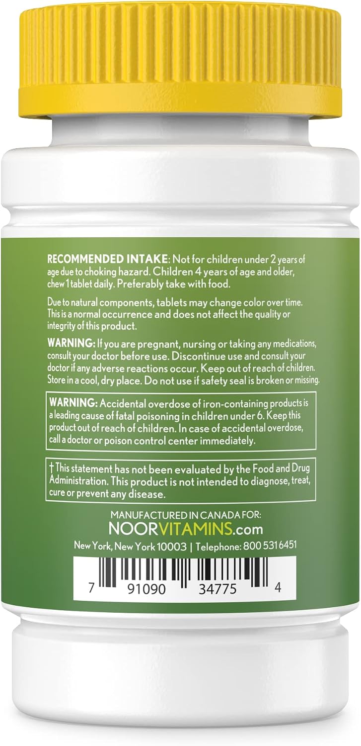 Noor Vitamins Children's Chewable Multivitamin with Iron - 60 Tablets (2 Month Supply)