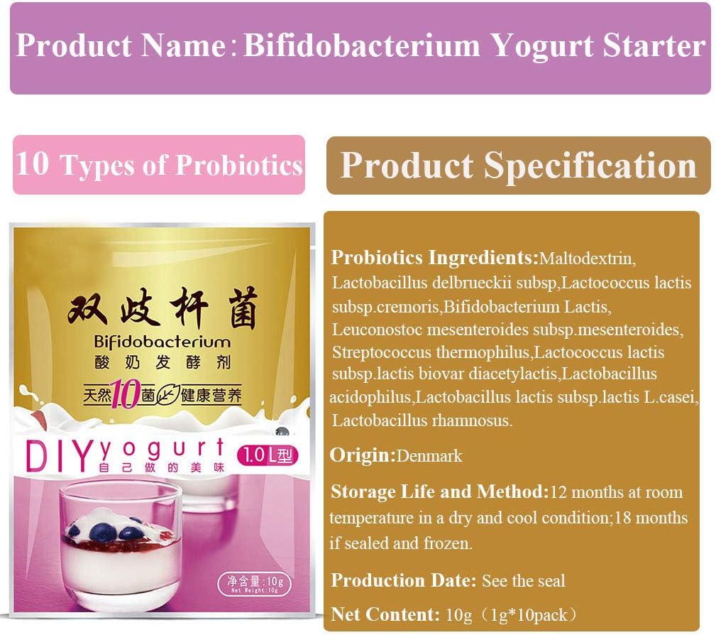 Cultivo Iniciador de Yogur Probiótico con Bifidobacterium - 10 Sobres de 1 g (0.35 oz)