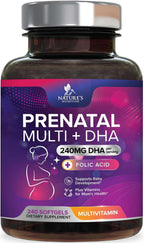 Vitaminas Prenatales con Ácido Fólico y Omega 3 DHA - Suplemento Multivitamínico para el Embarazo - 240 Cápsulas Blandas