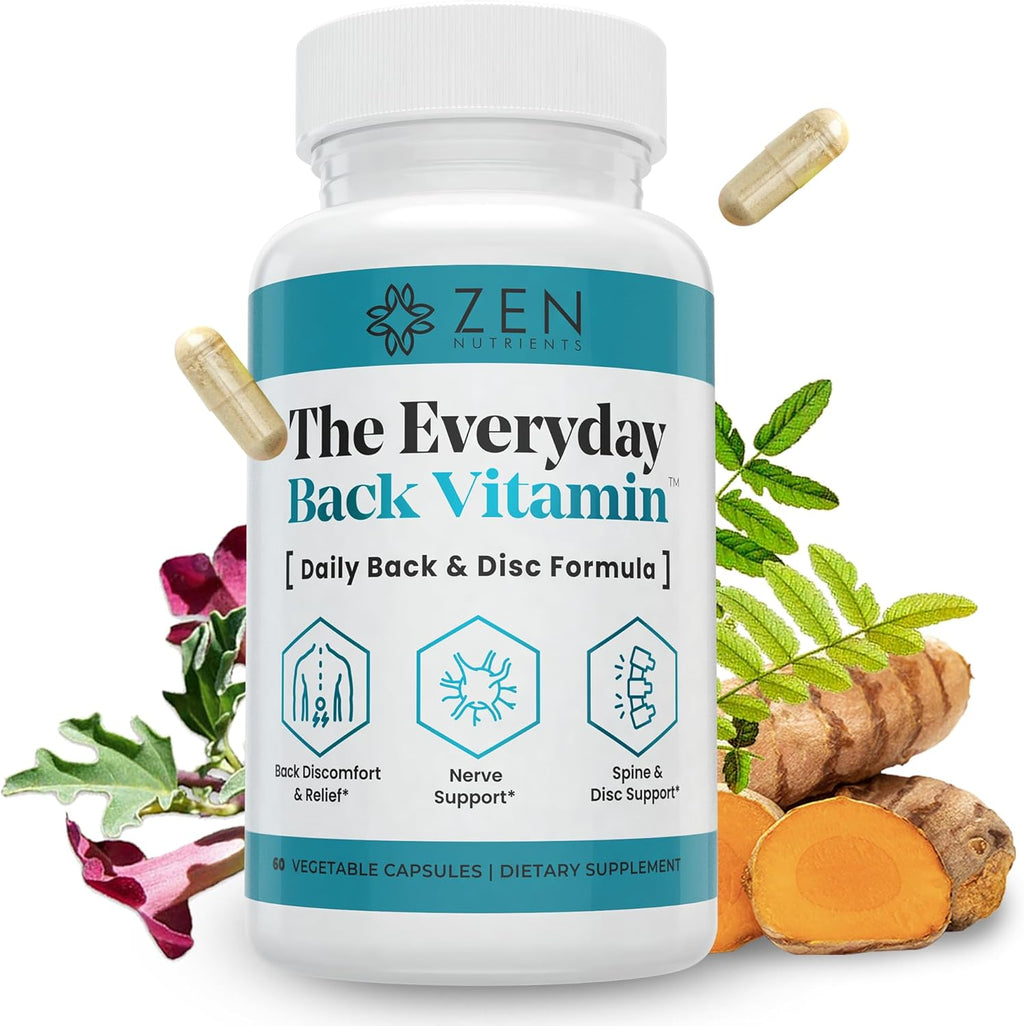 Zen Nutrients The Everyday Back Vitamin - Alivio para la Espalda Baja y Soporte de la Función Nerviosa - Alivio de Espalda, Discos y Nervios con Ácido Alfa Lipoico, Cúrcuma y Glucosamina (60 Cápsulas)