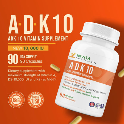 INVITA ADK 10 – Suplemento de Vitaminas A, – Vitamina K2 (MK-7): contribuye a la coagulación sanguínea normal y al – Image 3