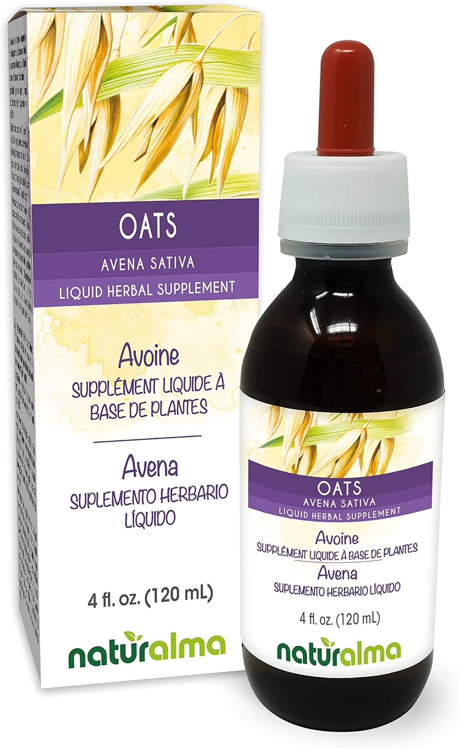 Naturalma Avena sativa (Avena) Tintura sin alcohol - 118 ml Extracto líquido en gotas - Complemento herbal - Vegano