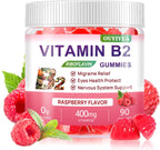 Gominolas de Vitamina B2 (Riboflavina) 400mg con Magnesio - 90 unidades - Vegano, Sin Azúcar - Sabor Frambuesa