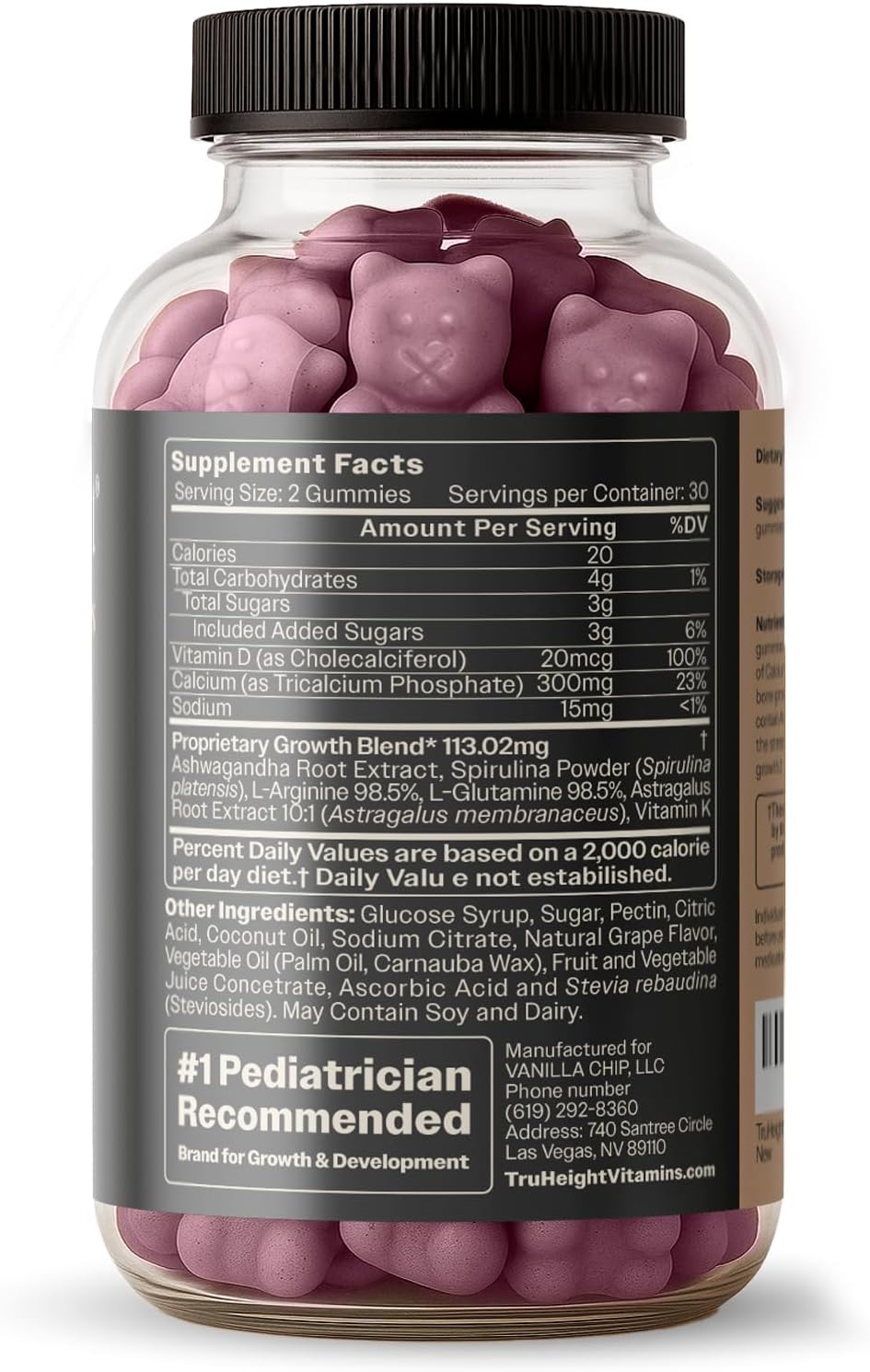 TruHeight Gominolas de Crecimiento (Uva) - Calcio, Vitamina D3, K2 y Ashwagandha para Niños y Adolescentes