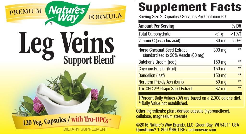 Nature's Way Leg Veins con Tru-OPCs, 120 cápsulas vegetales