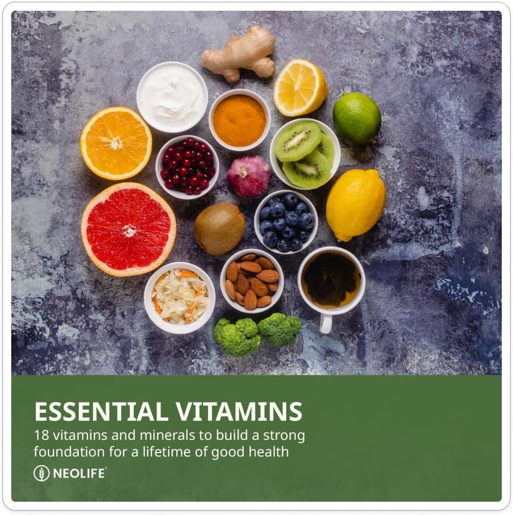 NeoLife Vita-Squares - Multivitamínico infantil masticable con 18 vitaminas y minerales, hierro, zinc, vitamina D3, complejo B, vitaminas C y E, sabor bayas cítricos, 180 comprimidos