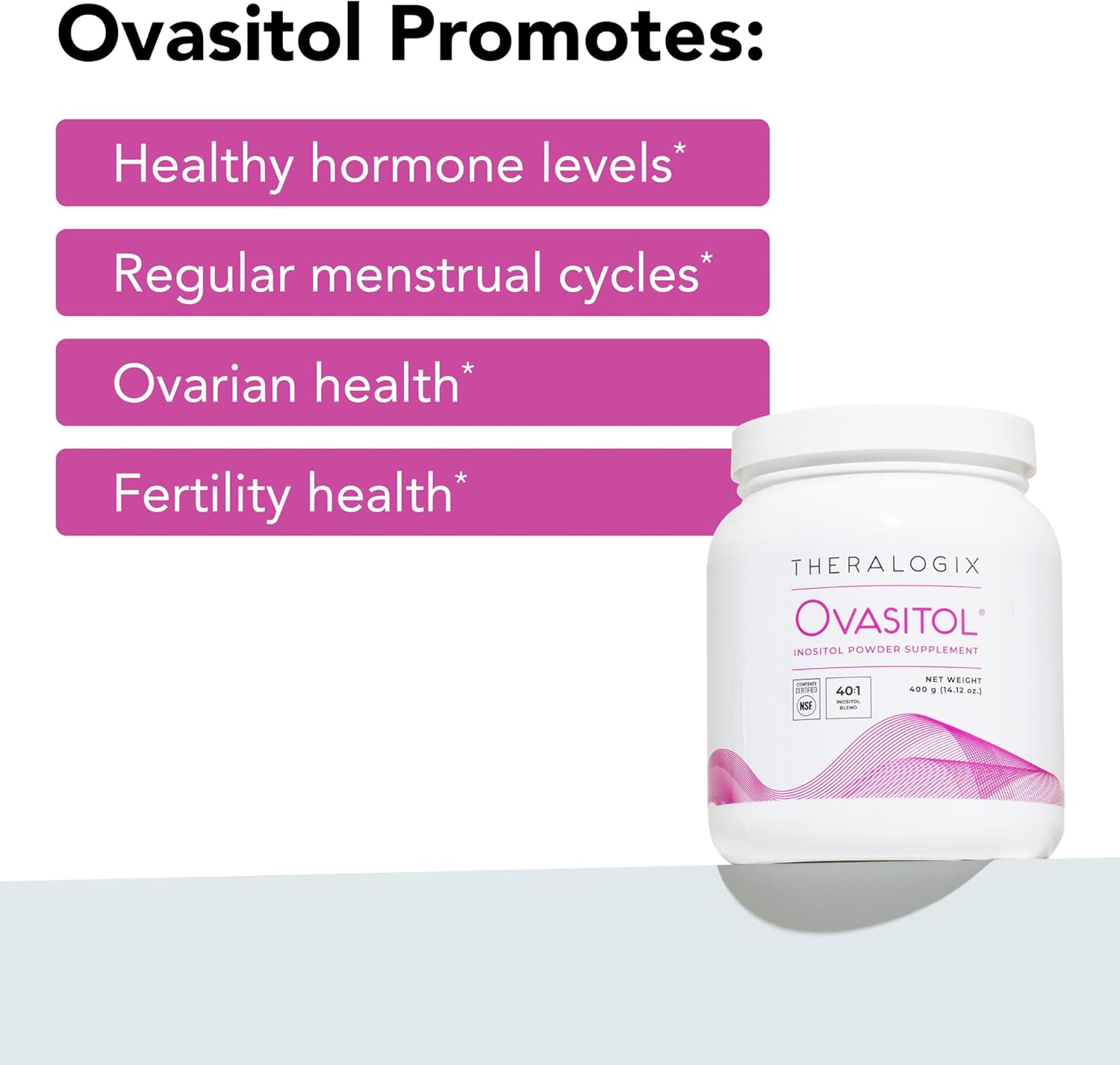 Theralogix Ovasitol Inositol en Polvo - 90 Días - Myo-Inositol y D-Chiro Inositol (400 g)